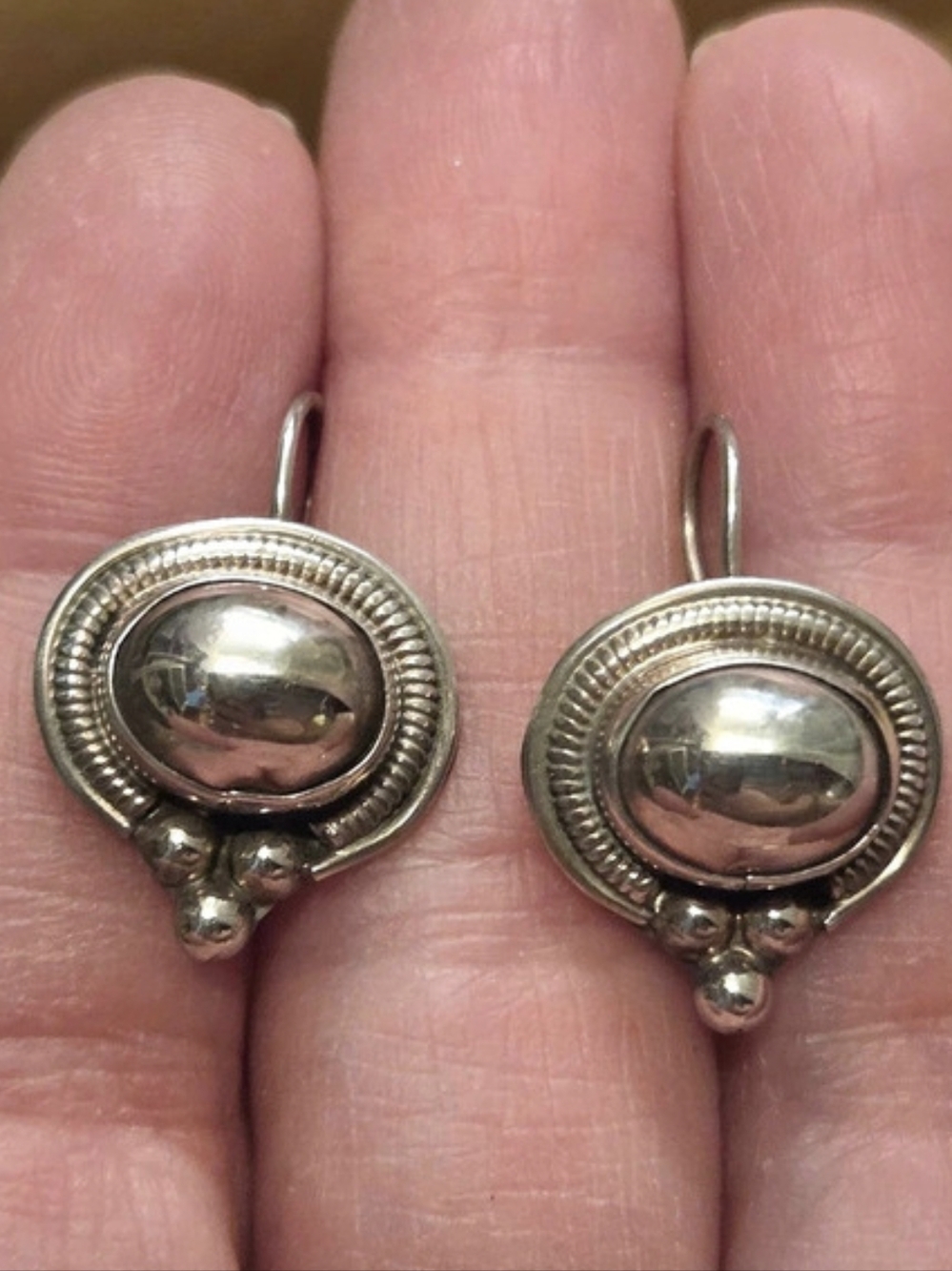 Vintage 925 Mexican Silver Earrings Oval Dangle Drop